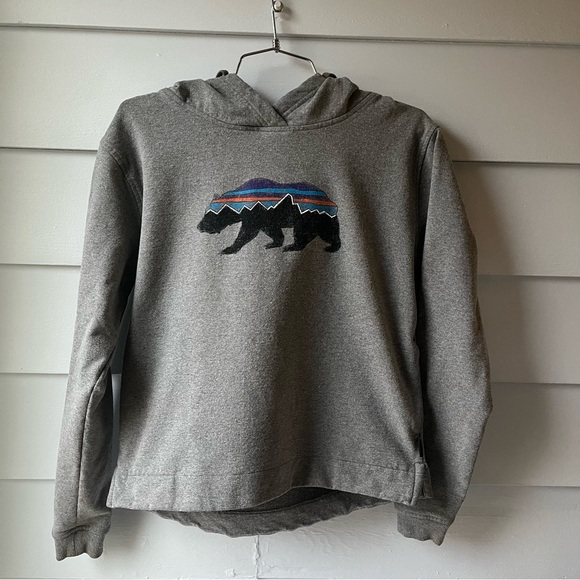 Patagonia Sweaters - Patagonia Gray and Black Hoodie Sweatshirt with Bear Design
